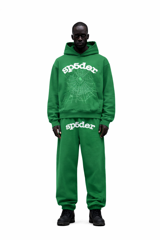 Sp5der White Printed Green Tracksuit