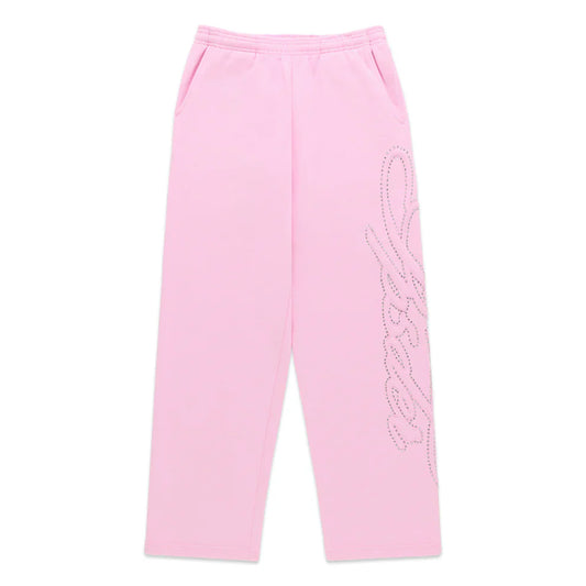 Sp5der Rhinestone Script Wide Leg Sweatpant